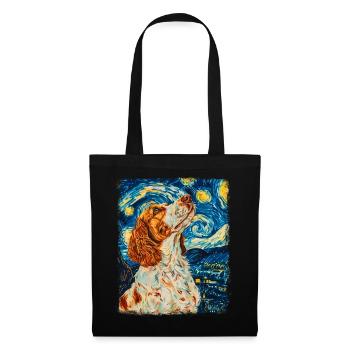 Brittany Spaniel Chien Nuit étoilée Peinture - Sac en tissu - noir - Devant