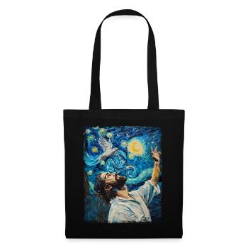 Jésus Colombe Blanche Chrétien Nuit étoilée Peinture - Sac en tissu - noir - Devant