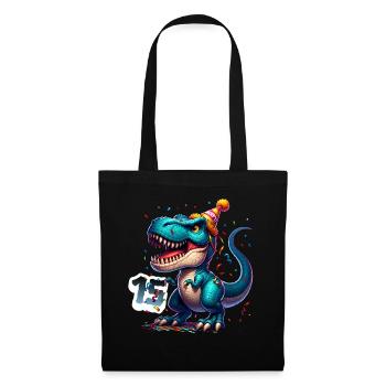 T Rex Dinosaure 15e anniversaire Enfants Anniversaire - Sac en tissu - noir - Devant