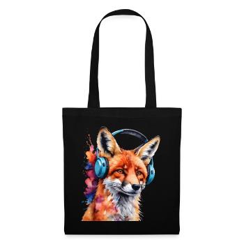 Fuchs Kopfhörer Musik Bunt Tier Design Print - Stoffbeutel - Schwarz - Vorne