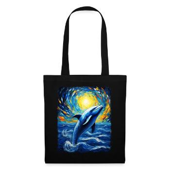 Dolphin Sea Animal Starry Night Painting - Tote Bag - black - Front