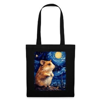 Hamster Hammy Starry Night Painting - Tote Bag - black - Front