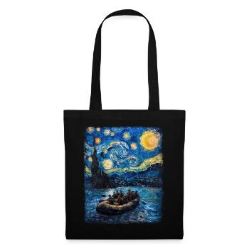 Rafting Rivière Paddle Nuit étoilée Peinture - Sac en tissu - noir - Devant