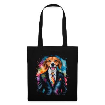 Beagle Anzug Hund Bunt Lustig Tier Design Print - Stoffbeutel - Schwarz - Vorne