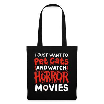 Horrorfilm und Katze - Stoffbeutel - Schwarz - Vorne