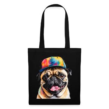 Pug Snapback Cap Dog Colorful Funny Design Print - Tote Bag - black - Front
