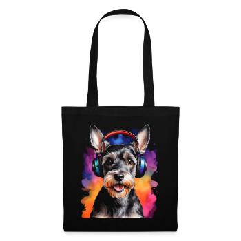 Zwergschnauzer Kopfhörer Hund Lustig Design Print - Stoffbeutel - Schwarz - Vorne