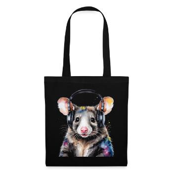 Opossum Kopfhörer Bunt Tier Design Print - Stoffbeutel - Schwarz - Vorne