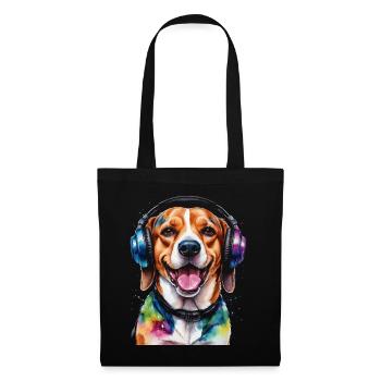 Beagle Headphones Dog Funny Animal Design Print - Tote Bag - black - Front