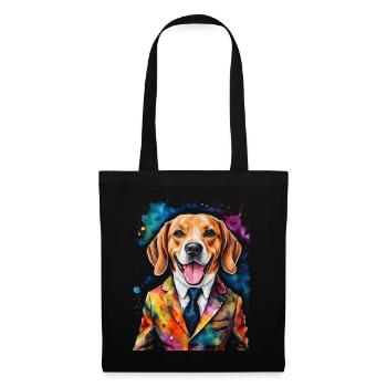 Beagle Anzug Hund Bunt Lustig Tier Design Print - Stoffbeutel - Schwarz - Vorne