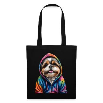 Shih Tzu Hoodie Hund Bunt Lustig Tier Design Print - Stoffbeutel - Schwarz - Vorne