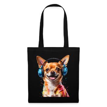 Chihuahua Kopfhörer Hund Lustig Tier Design Print - Stoffbeutel - Schwarz - Vorne