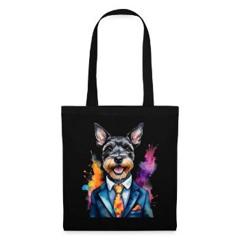 Zwergschnauzer Anzug Hund Lustig Tier Design Print - Stoffbeutel - Schwarz - Vorne