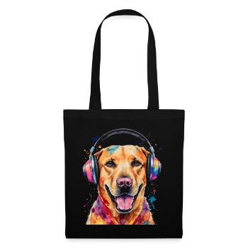 Labrador Retriever Kopfhörer Hund Tier Print - Stoffbeutel - Schwarz - Vorne