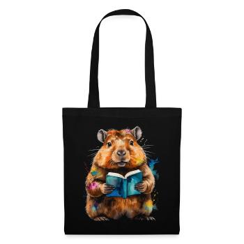 Capybara Reading Book Capy Colorful Animal Design Print - Tote Bag - black - Front