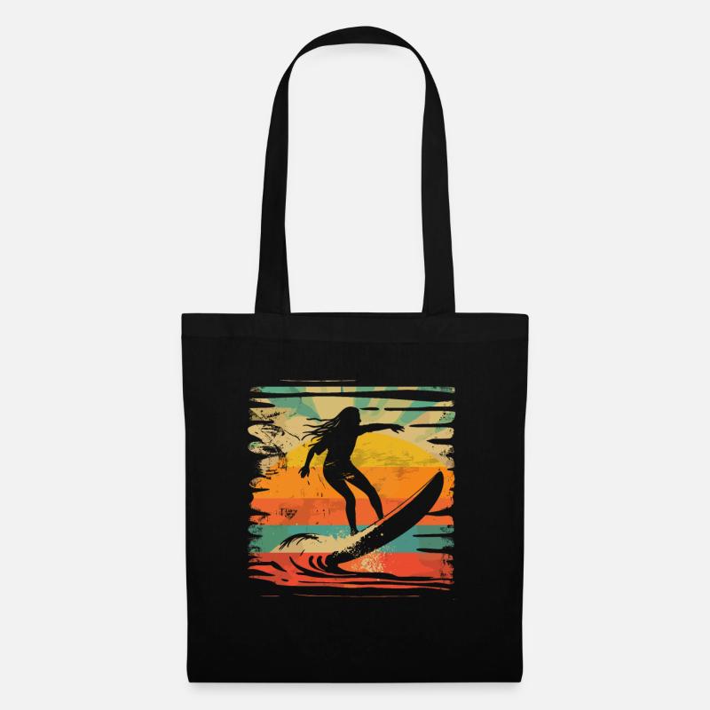 Retro Surferin - Stoffbeutel - Schwarz