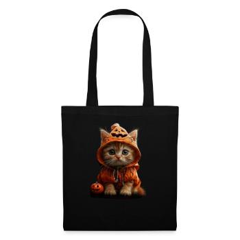 Chaton en look citrouille - Tenue d’Halloween - Sac en tissu - noir - Devant
