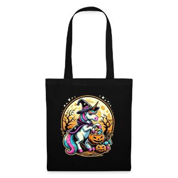 Lustiges Hexen Einhorn Halloween Trick or Treat - Stoffbeutel - Schwarz - Vorne