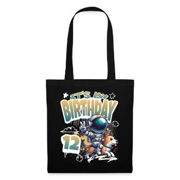 Astronaute 12e anniversaire Chien de l'espace drôle - Sac en tissu - noir - Devant
