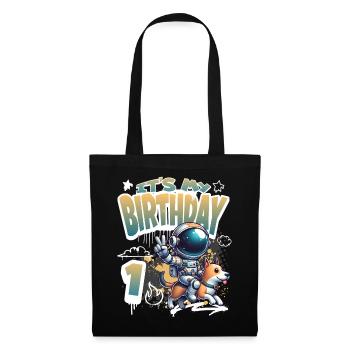 Astronaute 1er anniversaire Chien de l'espace drôle - Sac en tissu - noir - Devant