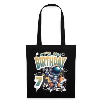 Astronaute 7e anniversaire Chien de l'espace drôle - Sac en tissu - noir - Devant