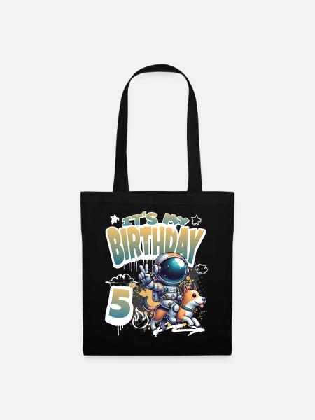 Astronaut 5. Geburtstag Weltall Hund Lustig - Stoffbeutel - Schwarz