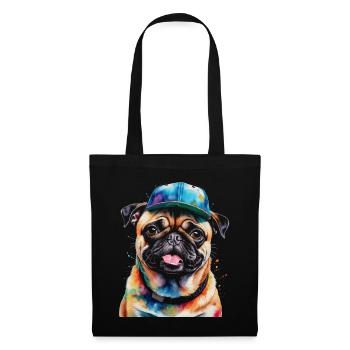 Pug Snapback Cap Dog Colorful Funny Design Print - Tote Bag - black - Front