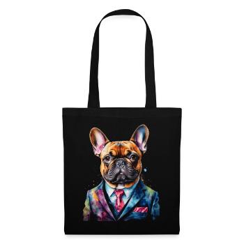Französische Bulldogge Anzug Frenchie Hund Tier - Stoffbeutel - Schwarz - Vorne