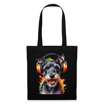 Zwergschnauzer Kopfhörer Hund Lustig Design Print - Stoffbeutel - Schwarz - Vorne