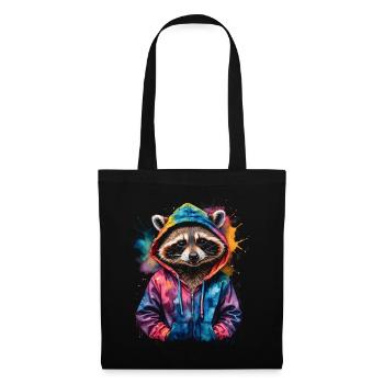 Waschbär Hoodie Bunt Lustig Tier Design Print - Stoffbeutel - Schwarz - Vorne