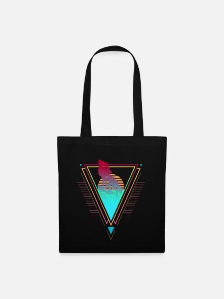 Wolf Vaporwave Synthwave 90er 80er sunset - Stoffbeutel - Schwarz