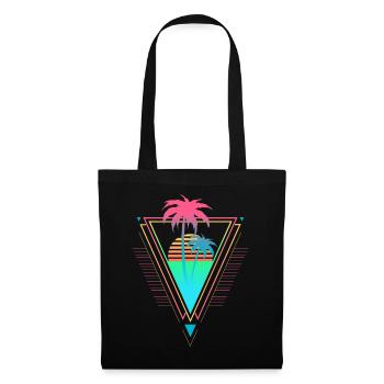 Palmiers Vaporwave Synthwave Années 90 Années 80 coucher de soleil - Sac en tissu - noir - Devant