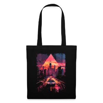 Vaporwave Voiture Rétro Ville Synthwave Années 80 Années 90 - Sac en tissu - noir - Devant