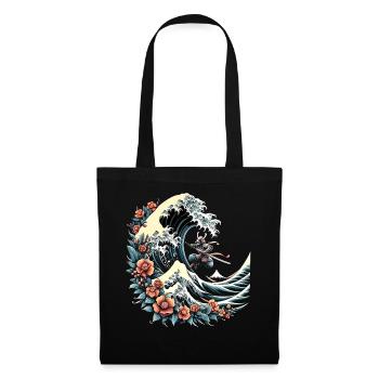 grande vague de Kanagawa avec des fleurs et des samouraïs - Sac en tissu - noir - Devant