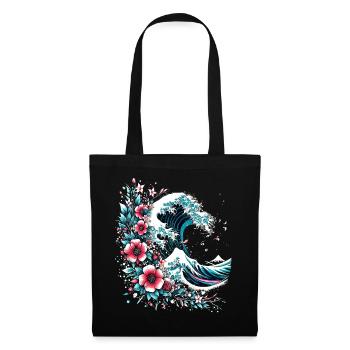 big wave off Kanagawa with flowers - Tote Bag - black - Front