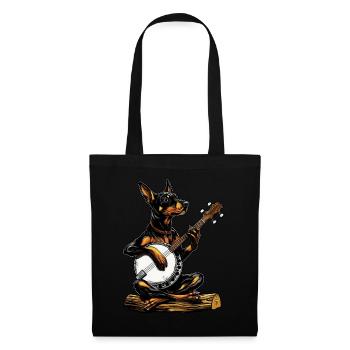 Doberman Chien Joueur de Banjo Bluegrass - Sac en tissu - noir - Devant