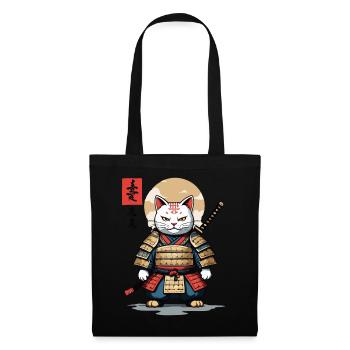 Samurai Cat Asian Ukiyo-E Style Aesthetic - Tote Bag - black - Front