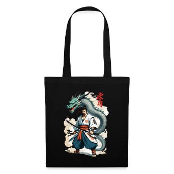 Dragon Samurai Vintage Ukiyo-e Style Artwork - Tote Bag - black - Front