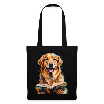 Golden Retriever Lesen Hund Lustig Design Print - Stoffbeutel - Schwarz - Vorne