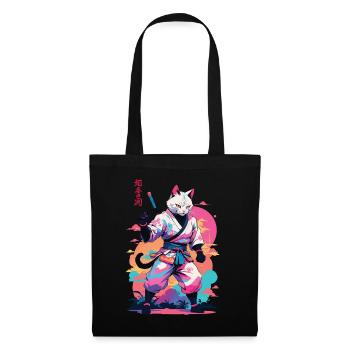 Samurai Katze Vaporwave Aesthetic Japan Kunst - Stoffbeutel - Schwarz - Vorne