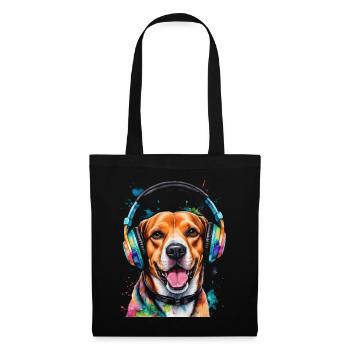 Beagle Headphones Dog Funny Animal Design Print - Tote Bag - black - Front