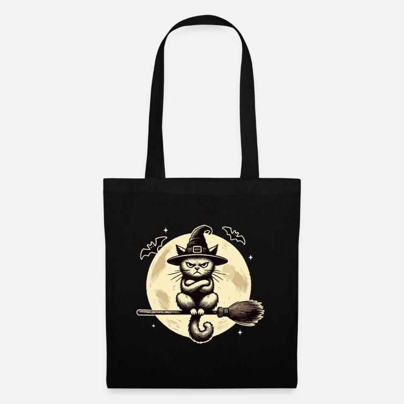 Drôle de sorcière chat magicien chat - Sac en tissu - noir