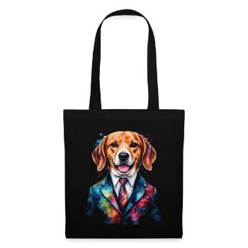 Beagle Anzug Hund Bunt Lustig Tier Design Print - Stoffbeutel - Schwarz - Vorne