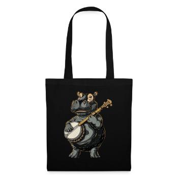 Hippo Hippopotamus Bluegrass Banjo Spieler - Stoffbeutel - Schwarz - Vorne