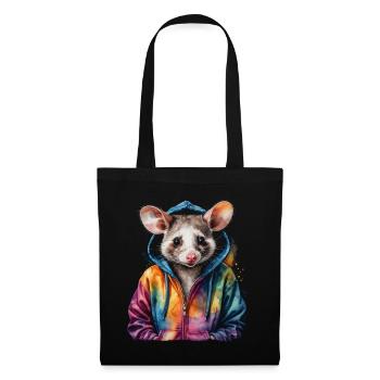 Sweat à capuche Opossum Imprimé de design d’animaux colorés - Sac en tissu - noir - Devant