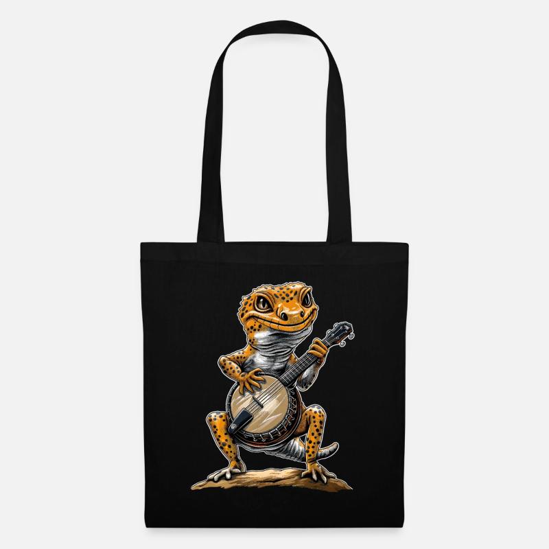 Leopard-Gecko-Eidechse Bluegrass-Banjo-Spieler - Stoffbeutel - Schwarz