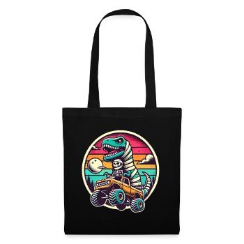 Dino with skeleton dinosaur on monster truck - Tote Bag - black - Front