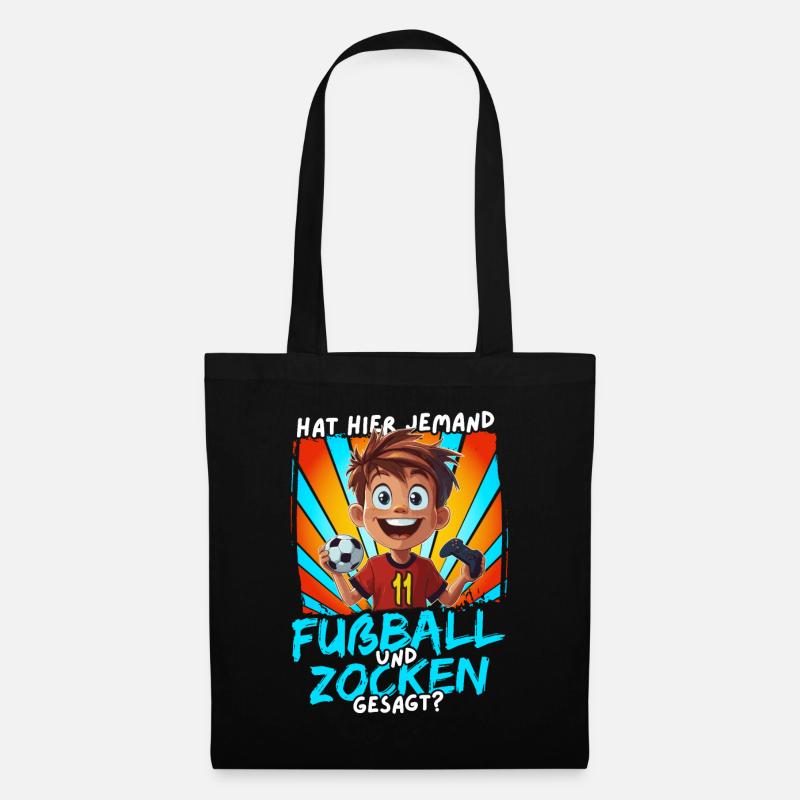 Fußball und Zocken Geburtstag Junge 11 Jahre - Stoffbeutel - Schwarz