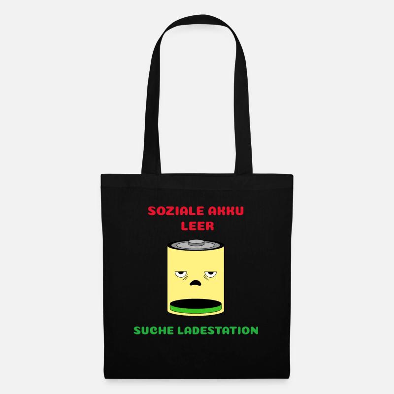 Soziale Akku Leer, Suche Ladestation - Stoffbeutel - Schwarz