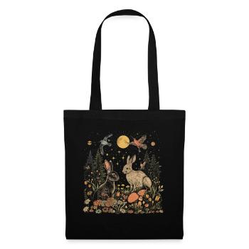 Cottagecore Ästhetische Kaninchen Mond Pilz Witchy - Stoffbeutel - Schwarz - Vorne